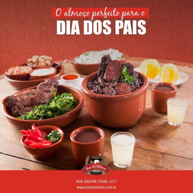 No Bar do Milton,  temos o almoço perfeito para seu paizão!

Uma feijoada com tempero caseiro e ingredientes fresquinhos está a sua espera.

Garanta já a sua reserva  e venha comemorar!

📞 (11) 2099-4000
📱 (11) 99506-4120
📍 R. Doutor César, 1277 – Santana
�
#BarDoMilton #DiaDosPais #FaçaSuaReserva #ComemoraçãoEspecial #AlmoçoDelicioso