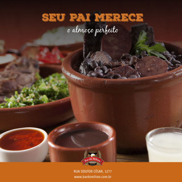 Neste Dia dos Pais, traga seu herói para desfrutar de um almoço incrível no Bar do Milton.

Na nossa feijoada, você encontra muito tempero, amor e sabor, venham provar! 😍🍽✨

📞 (11) 2099-4000
📱 (11) 99506-4120
📍 R. Doutor César, 1277 – Santana

#BarDoMilton #DiaDosPais #AlmoçoEspecial #feijoada