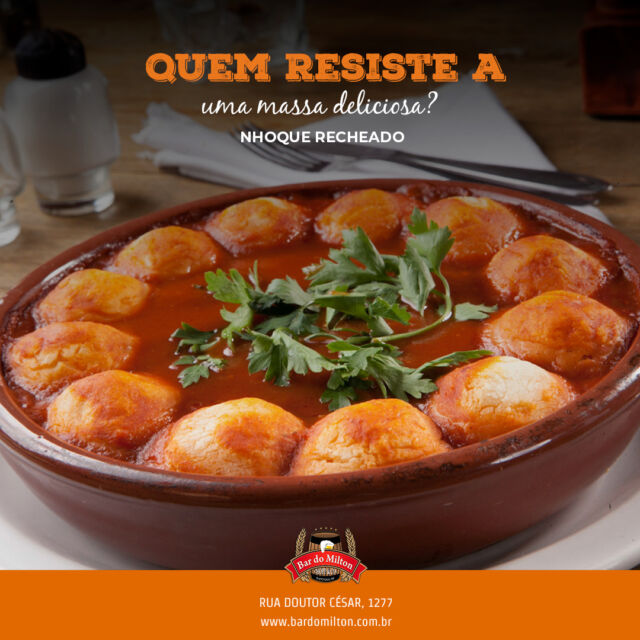 Quem resiste a uma massa deliciosa?

 Nosso nhoque recheado é uma verdadeira tentação!

 Com massa macia e um recheio de dar água na boca, ele é a escolha perfeita para quem ama uma boa refeição. 

Venha provar!

📞 (11) 2099-4000
📱 (11) 99506-4120
📍 R. Doutor César, 1277 – Santana

#BarDoMilton #NhoqueRecheado #MassaDeliciosa #Gastronomia #RefeiçãoPerfeita