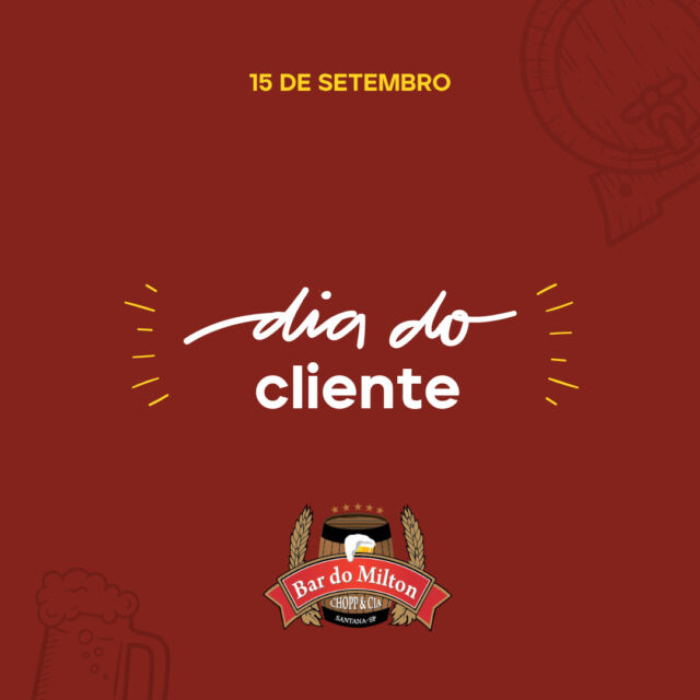 Hoje é o Dia do Cliente, e nós do Bar do Milton queremos agradecer a todos que fazem parte da nossa história. 🎉

Venha aproveitar o seu dia com a gente!

📞 (11) 2099-4000
📱 (11) 99506-4120
📍 R. Doutor César, 1277 – Santana

#DiaDoCliente #BarDoMilton #Gratidão