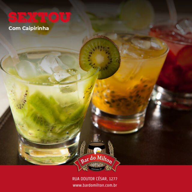 Sextou com caipirinha no Bar do Milton! 🍋🍓 

Venha curtir o início do fim de semana com nossas caipirinhas refrescantes e deliciosas. 

Chame os amigos e faça seu brinde aqui com a gente!

📞 (11) 2099-4000
📱 (11) 99506-4120
📍 R. Doutor César, 1277 – Santana

#Sextou #Caipirinha #BarDoMilton