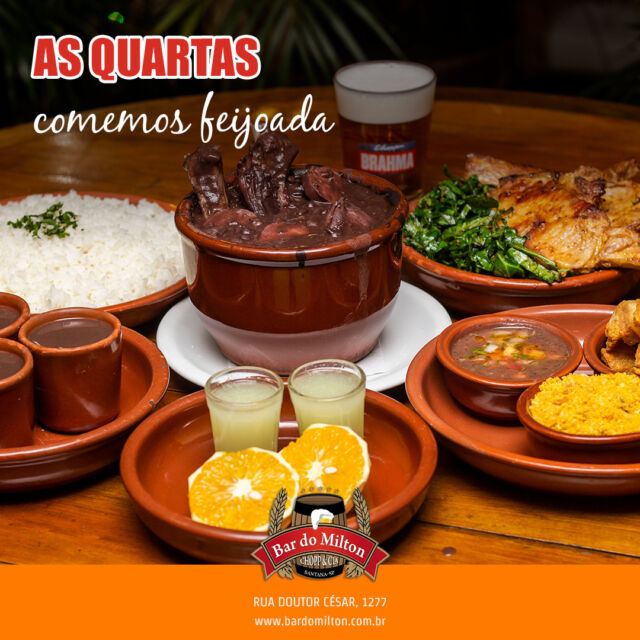 No Bar do Milton, as quartas-feiras têm sabor especial! 

Venha se deliciar com a nossa feijoada, preparada com todo carinho e aquela combinação de sabores que você adora. 

Porque aqui, quarta é dia de feijoada e de reunir os amigos para um almoço inesquecível! 😋🍛

📞 (11) 2099-4000 
📱 (11) 99506-4120
📍 R. Doutor César, 1277 – Santana

#BarDoMilton #FeijoadaDeQuarta #QuartasComemosFeijoada #AlmoçoEspecial