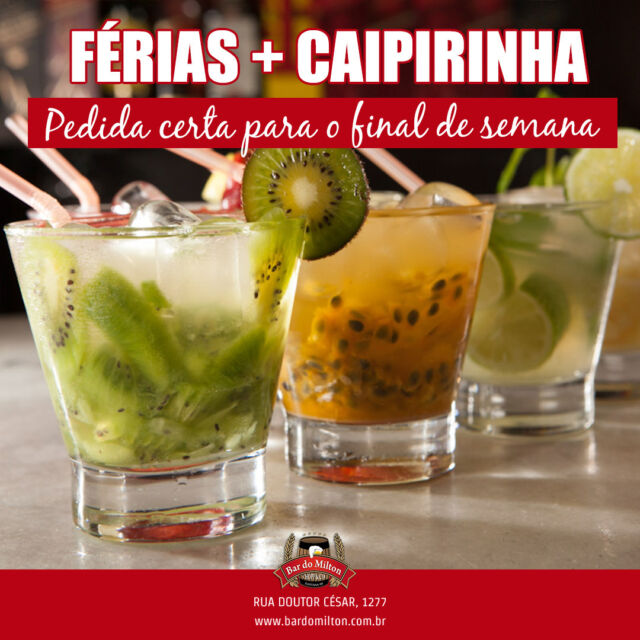 Férias e caipirinha: a combinação perfeita para aproveitar o final de semana com muita vibe boa! 🍹☀ 

Aqui no Bar do Milton, a pedida certa está sempre te esperando. Partiu relaxar? 😎

📞 (11) 2099-4000
📱 (11) 99506-4120
📍 R. Doutor César, 1277 – Santana

#Férias #Caipirinha #BarDoMilton