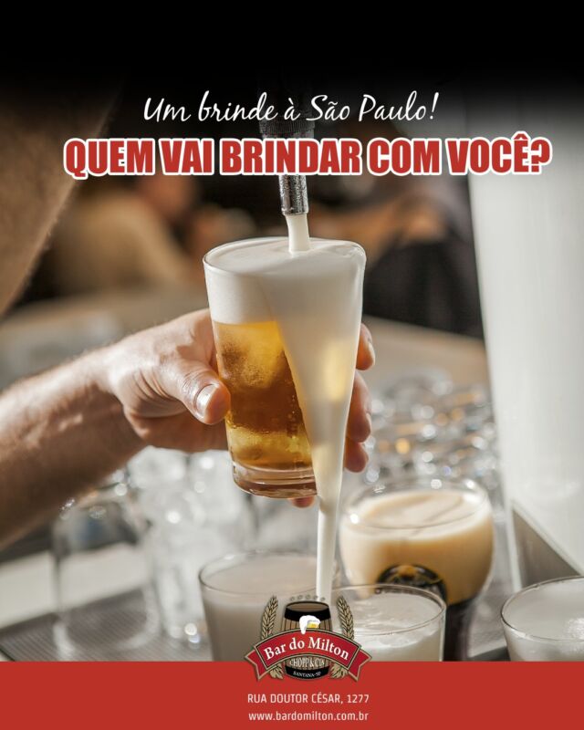 São Paulo faz aniversário, mas quem comemora de verdade é você! 🎉 

Venha celebrar com a gente no Bar do Milton com aquele chopp bem geladinho. 🍻

📞 (11) 2099-4000
📱 (11) 99506-4120
📍 R. Doutor César, 1277 – Santana

#SãoPaulo #AniversárioDeSP #BarDoMilton