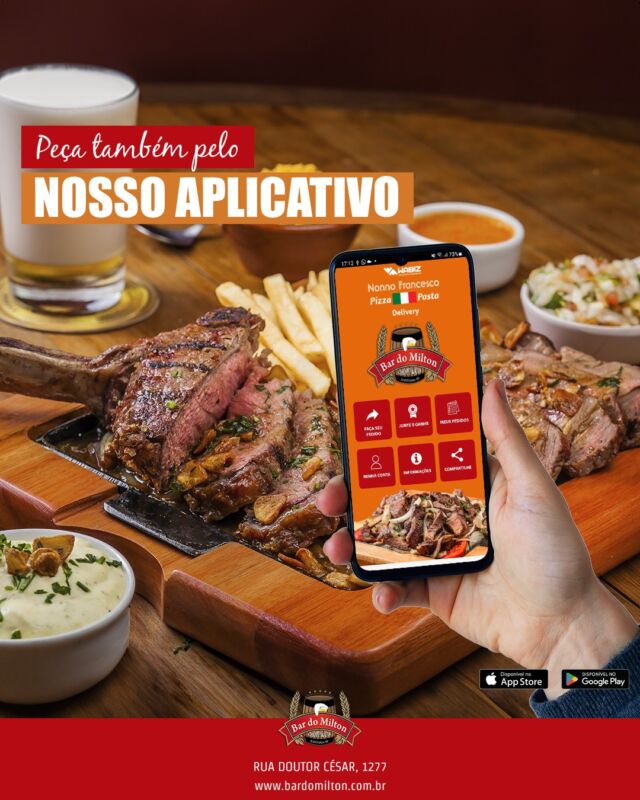 Com o nosso aplicativo, ficou ainda mais fácil pedir o que você deseja! 📲

Baixe agora e tenha todo o sabor do Bardo Milton na palma da sua mão. Faça seu pedido com rapidez e praticidade. 🍽️

📞 (11) 2099-4000
📱 (11) 99506-4120
📍 R. Doutor César, 1277 – Santana

#Chopp #Pizza #BarDoMilton